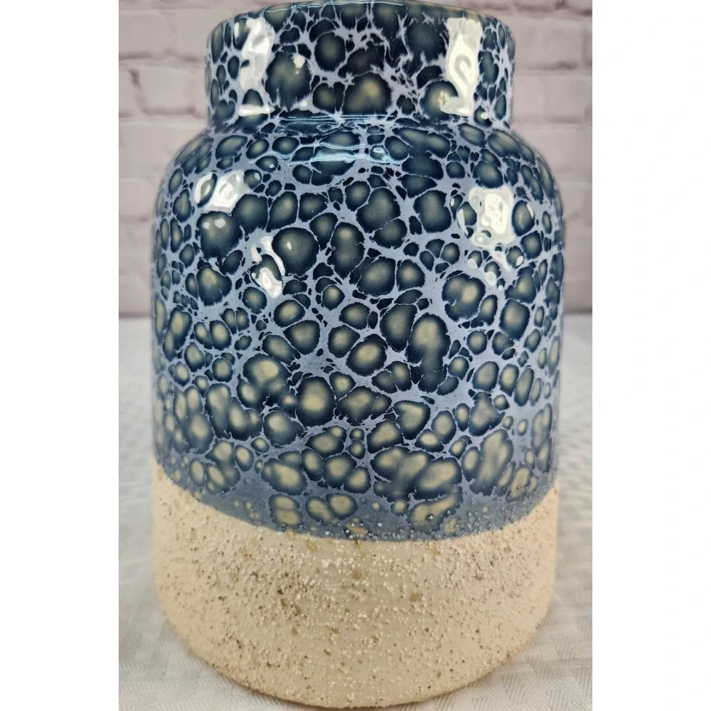Pier 1 Vtg NWT Crystalline Blue Pottery Vase Textured Speckled Glaze Ceramic